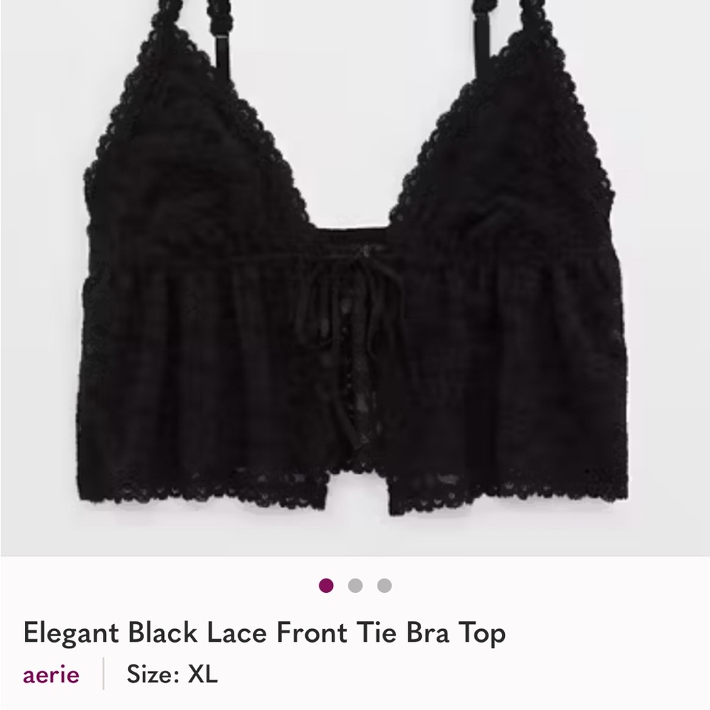Aerie Black Lace Bra Top with Tie Detail